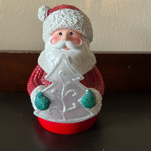 Vtg Lighted Glitter Santa Holding Sparkly Christmas Tree in Green Gloves - Picture 5 of 9